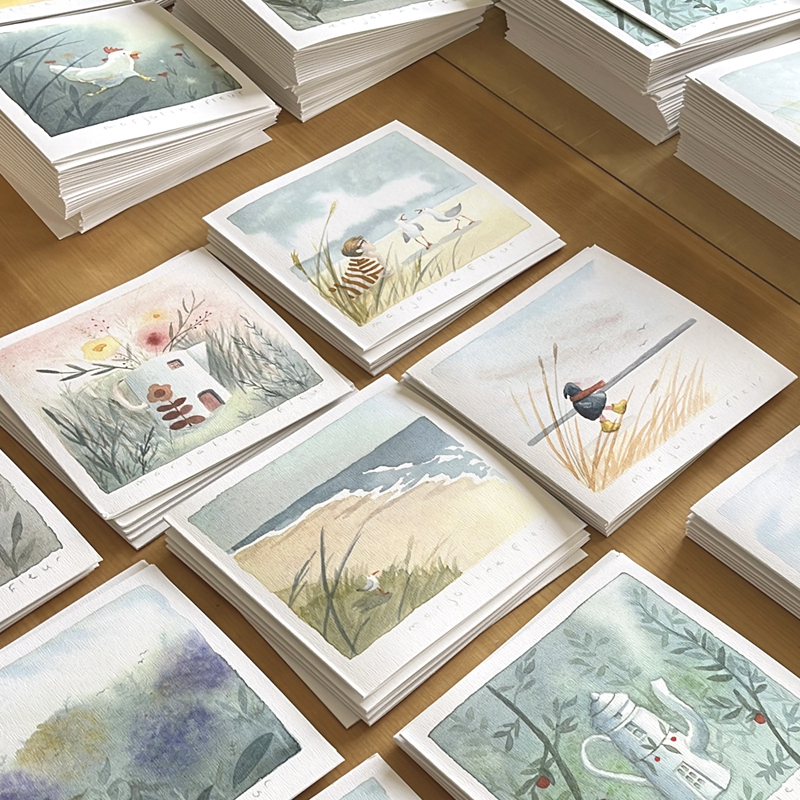 Illustration poétique à l'aquarelle pour papeterie
