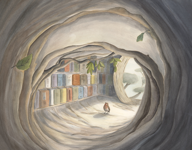 peinture aquarelle pour album jeunesse, dans l'arbre, Marjolaine Faure