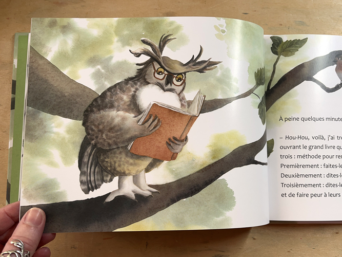 Page d'un album pour les enfants illustré à l'aquarelle par Marjolaine Faure